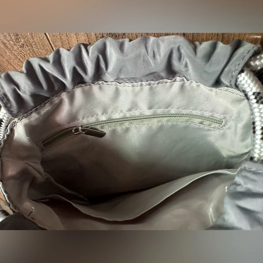 Gray Bandana Embroidered Drawstring Mini Purse Coin Bag